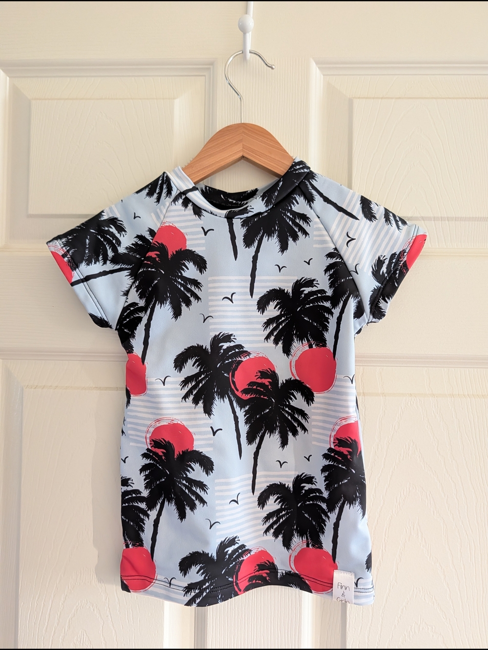 Small Shop 4T Kids Handmade Swim Top Rashguard Palm Tree Vacation Print